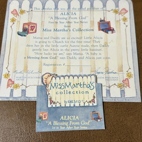 NWT 1992 ENESCO Miss Martha’s Collection ALICIA “A Blessing From God” 321591. - Picture 8 of 11